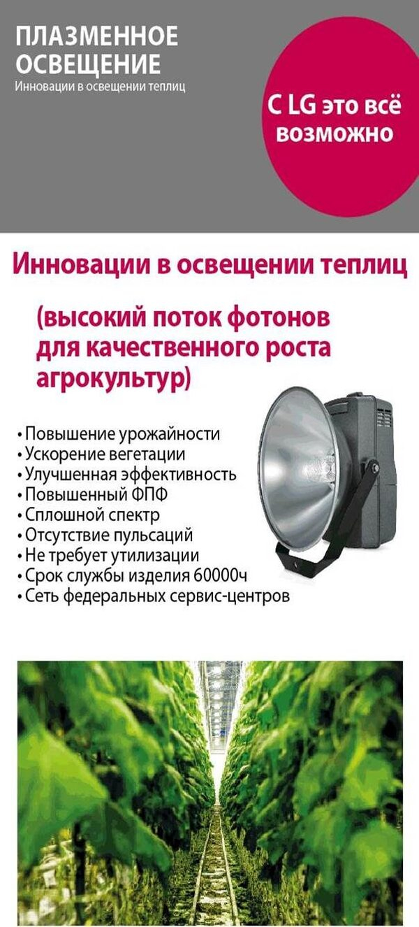 LG представила инновационную технологию освещения для использования в тепличных хозяйствах закрытого грунта
