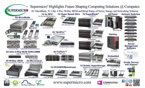 Supermicro представляет новую систему 6U MicroBlade, 4-ходовой суперсервер 4U 96/48 DDR4 DIMM, «горячезаменяемый» 4U JBOD с 90 отсеками и верхней загрузкой и другие революционные вычислительные решения на выставке Computex 2015 Supermicro представляет новую систему 6U MicroBlade, 4-ходовой суперсервер 4U 96/48 DDR4 DIMM, «горячезаменяемый» 4U JBOD с 90 отсеками и верхней загрузкой и другие революционные вычислительные решения на выставке Computex 2015
