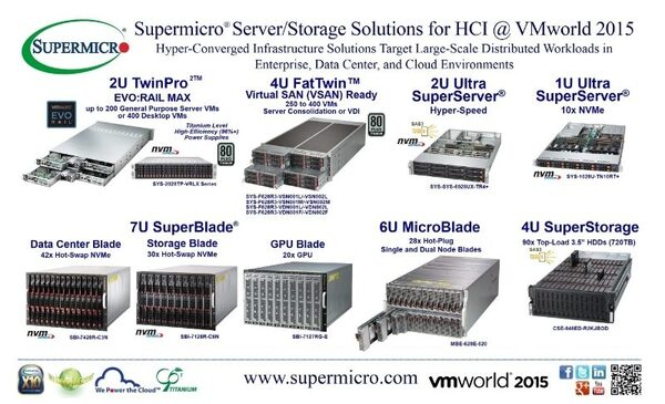 Supermicro® представляет оптимизированные для нужд гиперконвергированной инфраструктуры серверы и решения для хранения данных с технологией All-NVMe на выставке VMworld 2015 Supermicro® представляет оптимизированные для нужд гиперконвергированной инфраструктуры серверы и решения для хранения данных с технологией All-NVMe на выставке VMworld 2015