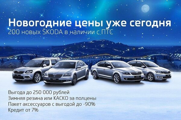 Новогодние цены уже сегодня: 200 автомобилей ŠKODA в наличии! Новогодние цены уже сегодня: 200 автомобилей ŠKODA в наличии!