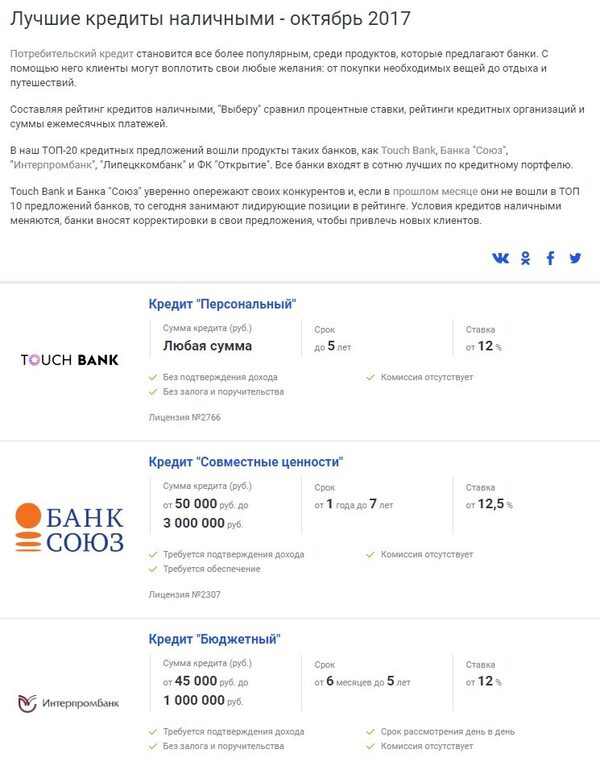 В октябре лидером среди кредитов наличными стало предложение от Touch В октябре лидером среди кредитов наличными стало предложение от Touch