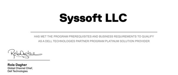 Syssoft стал платиновым партнером Dell Technologies Syssoft стал платиновым партнером Dell Technologies